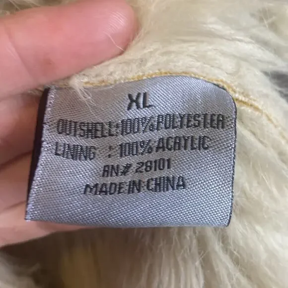 Vintage Rave Y2K Faux Suede and Shearling Embroidered Embellished Cream Vest XL - Picture 6 of 7